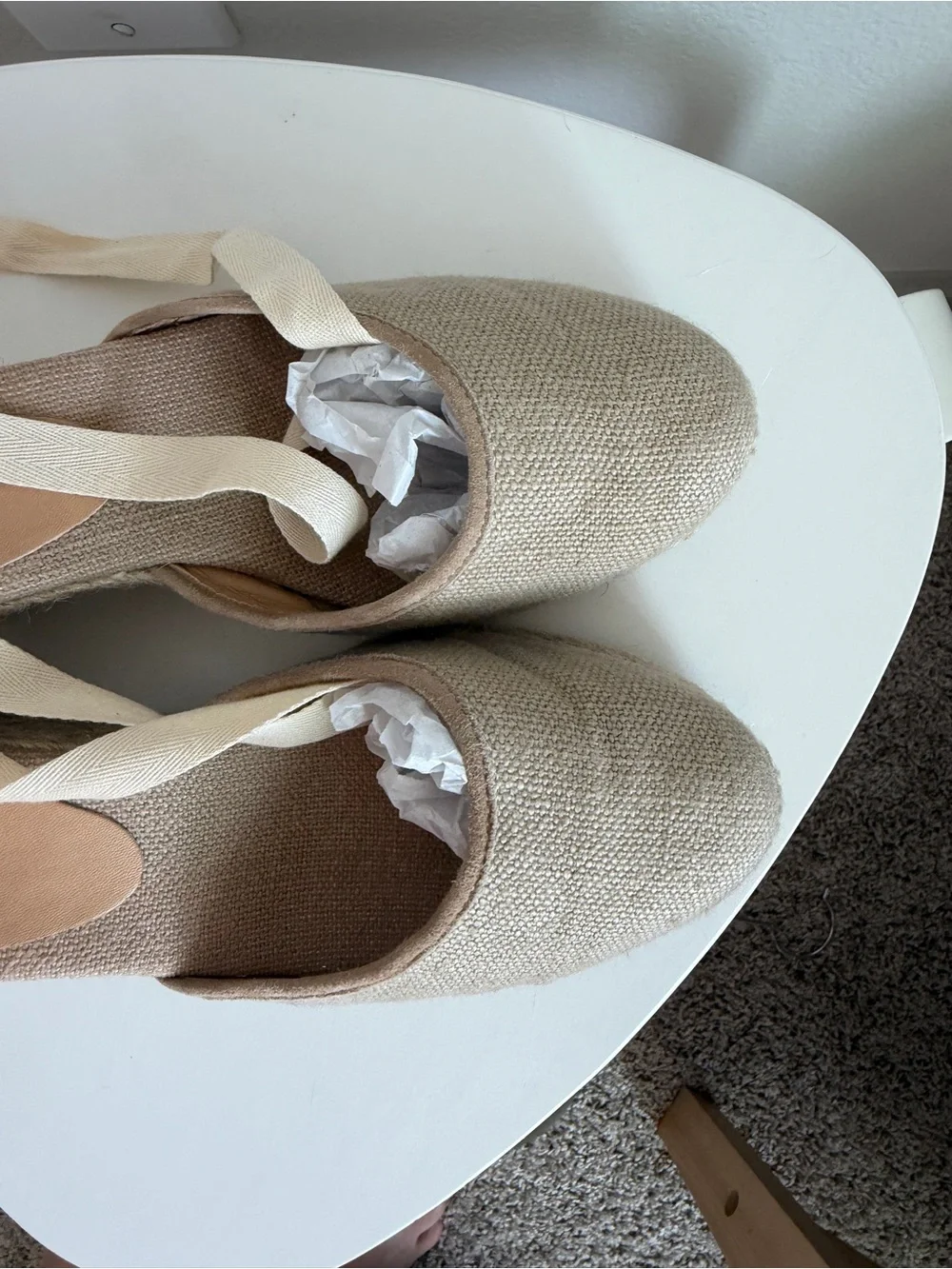 Castaner Beige Canvas Espadrille Ballet Tie Flats
